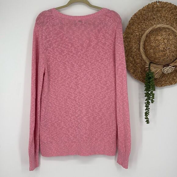 J. Crew V-neck slub cotton textured sweater pullover Soft pink Large - Picture 2 of 12